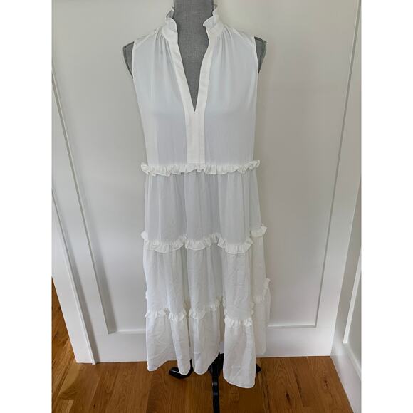 Amanda Uprichard Wilma Midi Tiered Dress in White Medium Pullover Sleeveless - Picture 2 of 6